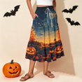 thumbnail image 2 of Womens Casual Elastic Waist Drawstring Midi Skirt Halloween Print Vacation Style A Line Flared Skirt With Pockets, 2 of 6