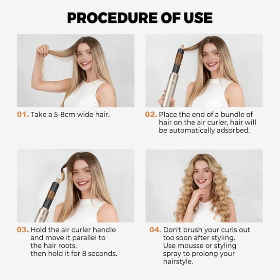 5 in 1 Hair Dryer Brush Set Professional Negative Ionic Hot Air Styler Detachable Blow Dryer With Auto Wrap Curlers For Straightening And Curling