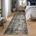 thumbnail image 3 of Bloom Rugs Washable Non-Slip 10 ft Runner - Blue / Orange Traditional Bordered Runner for Entryway, Hallway, Bathroom, and Kitchen - Exact size: 2.5' x 10', 3 of 10