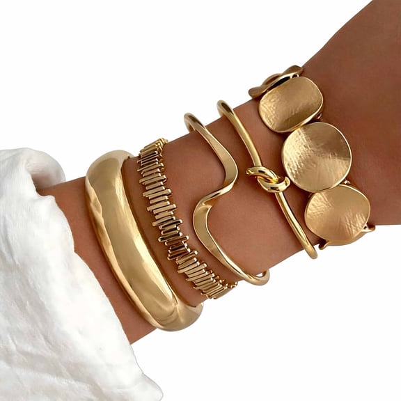 Zzjniupiyyds Knot Multi Layer Cuff Bracelets Alloy with Bracelet Gold (5 Pack)
