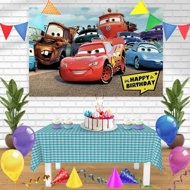 Cars Movie BB Bn Birthday Banner Personalized Party Backdrop Decoration 60 x 44 Inches