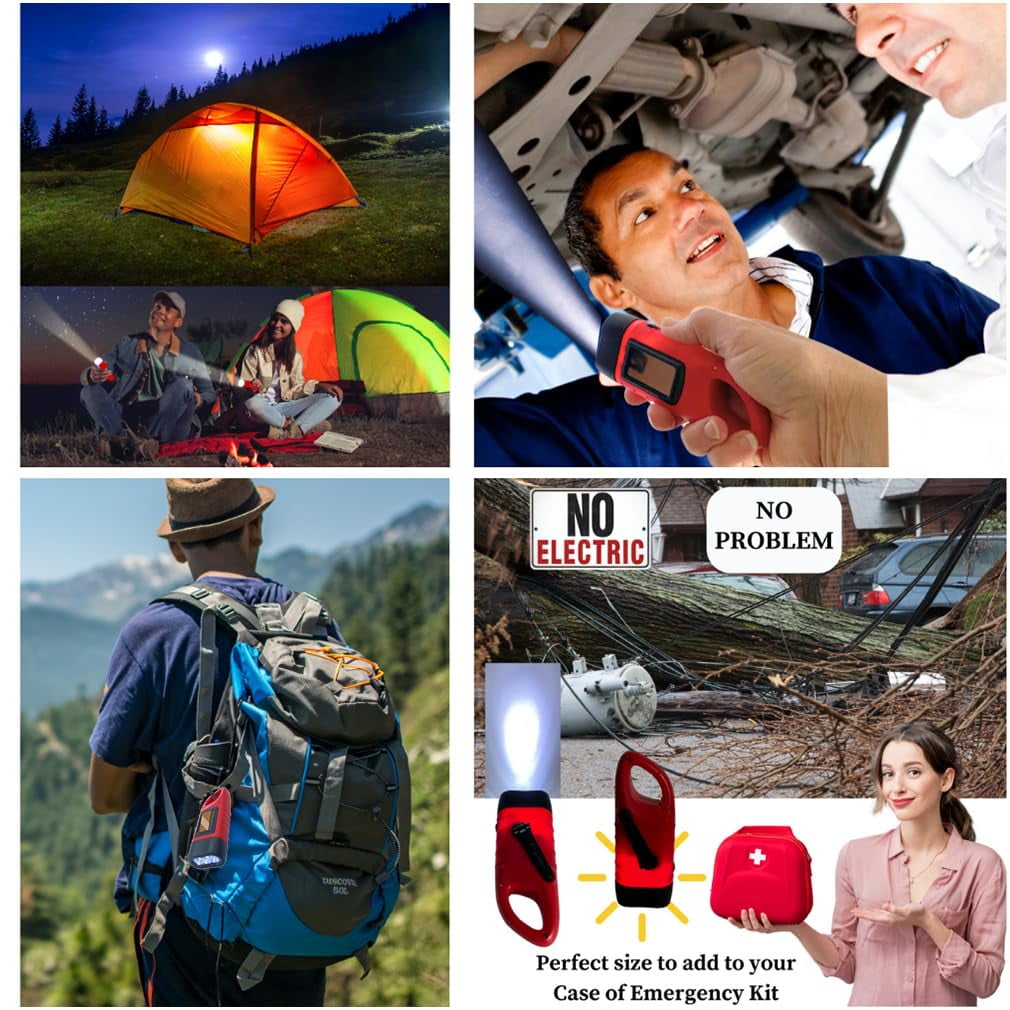 Evelots Hand Crank Solar Powered Flashlights ( 4 Pack ) Rechargeable Emergency Survival Flashlight for Camping , Car - Easy 3 LED Bright Light for Hiking , Outdoor Sports , Home Power Outage