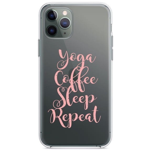 DistinctInk Clear Shockproof Hybrid Case for iPhone 11 Pro MAX (6.5" Screen) - TPU Bumper Acrylic Back Tempered Glass Screen Protector - Yoga Coffee Sleep Repeat