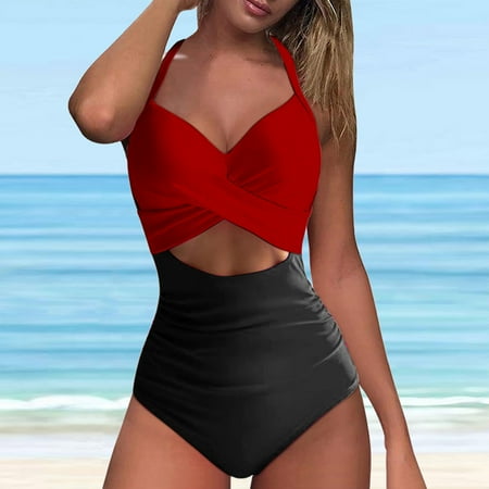 xIANGYUN One Piece Swimsuit Women Tummy Control Swimsuits for Women Bathing Suit for Women One Piece Thong Swimsuit Women Ladies  Cut Out Backless Tight Strap Bikini Swimsuit Red L