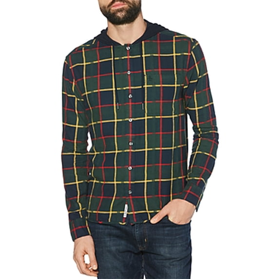 Original Penguin DARK SAPPHIRE Plaid Flannel Hooded Shirt, US X-Large