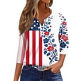 thumbnail image 2 of 4th Of July Summer Tops for Women Patriotic 3/4 Sleeve Tops for Women 250 Anniversary Usa Flag Henley V Neck Independence Day Festival American Flag Floral Print Graphic Outfits Light Blue XL, 2 of 5