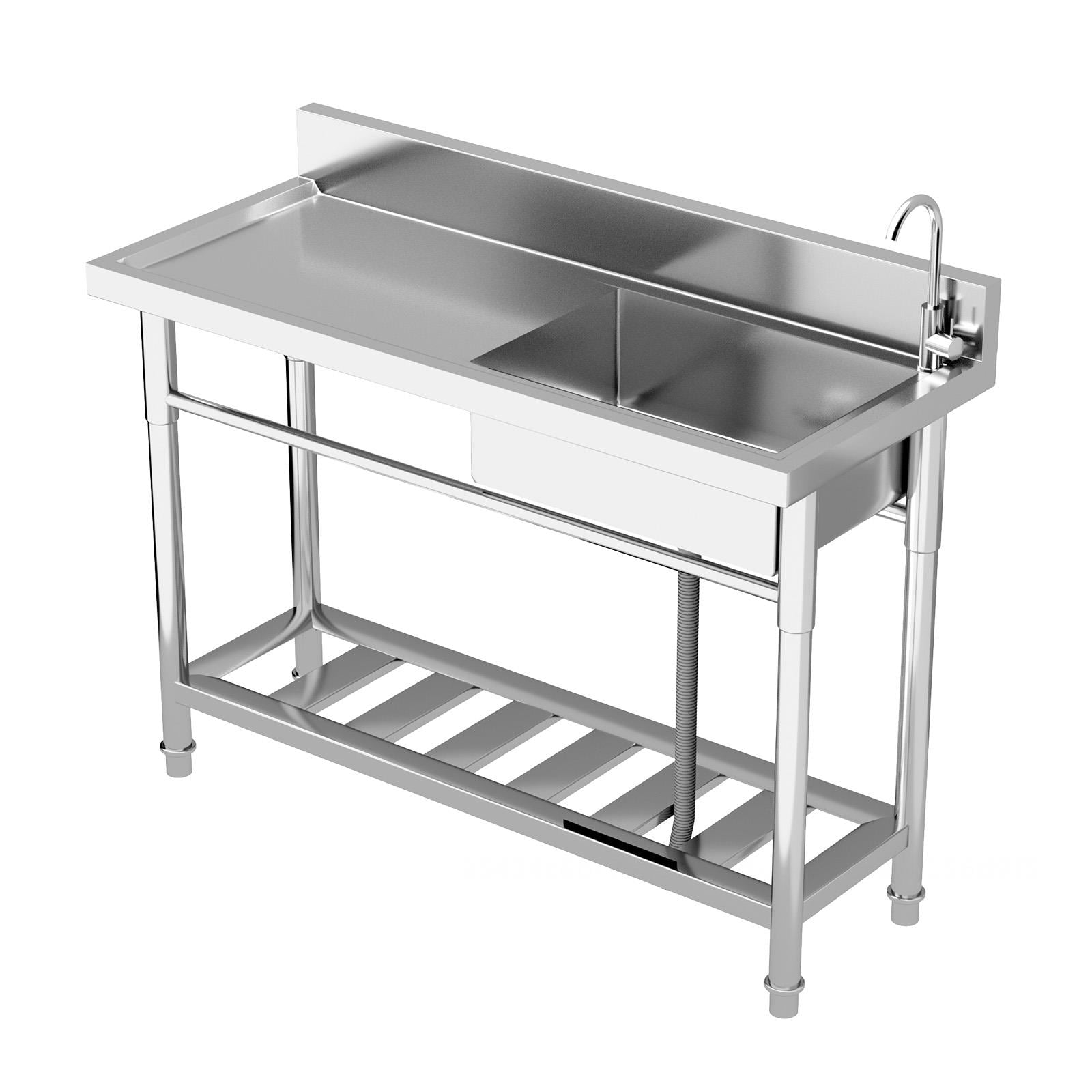 Muweixin Stainless Steel Utility Sink, 47.3" Freestanding Commercial Sink with 360° Swivel Faucet, 198lbs Heavy-Duty Prep Sink with Drainboard for Restaurant, Kitchen, Laundry, Garage