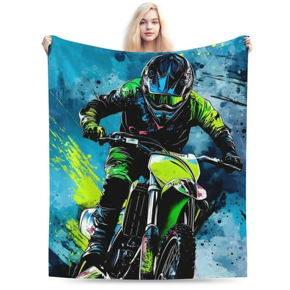 Soft Fleece Plush Throw Dirt Bike Motorcycle Race Fluffy Blanket for Couch Sofa Bed Office 40"x30"