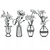 RETON 4PCS Metal Vase Wall Art Black Metal Flowers Wall Decor Minimalist  Art Wall  Art Metal Wall Sculptures Hanging for Living Room Bathroom Kitchen