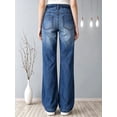 thumbnail image 3 of Women's High Rise Wide Leg Flare Jeans Vintage Washed Blue with Patch Pockets for Casual Street Blue, 3 of 7