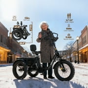 ESKUTE Black Electric Trike for Adults, 500W Motor 48V 20.8Ah, 20x4.0 Fat Tires, 16+MPH, Foldable 3-Wheel Butterfly Handlebar E-Bike with Storage Bags, Gifts for Parent