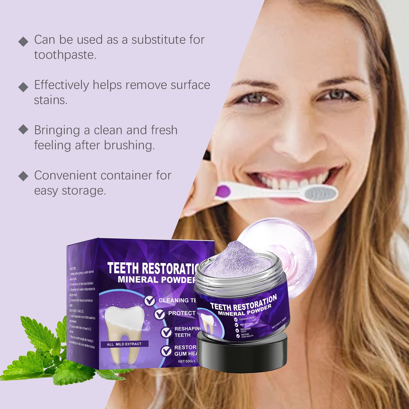 Alvantor Purple Tooth Power Teeth Whitening Enamel Safe 1.76oz