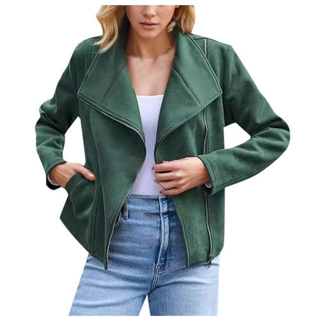 Veste en Denim pour Femmes, Mode Automne Hiver Veste Moto Courte pour Femmes Décontractée Aspect Cuir Suédé