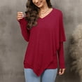 thumbnail image 2 of XFLWAM Women Casual V-Neck Long Sleeve Tops Solid Color Loose Lap Shoulder Irregular T-Shirt Red L, 2 of 5