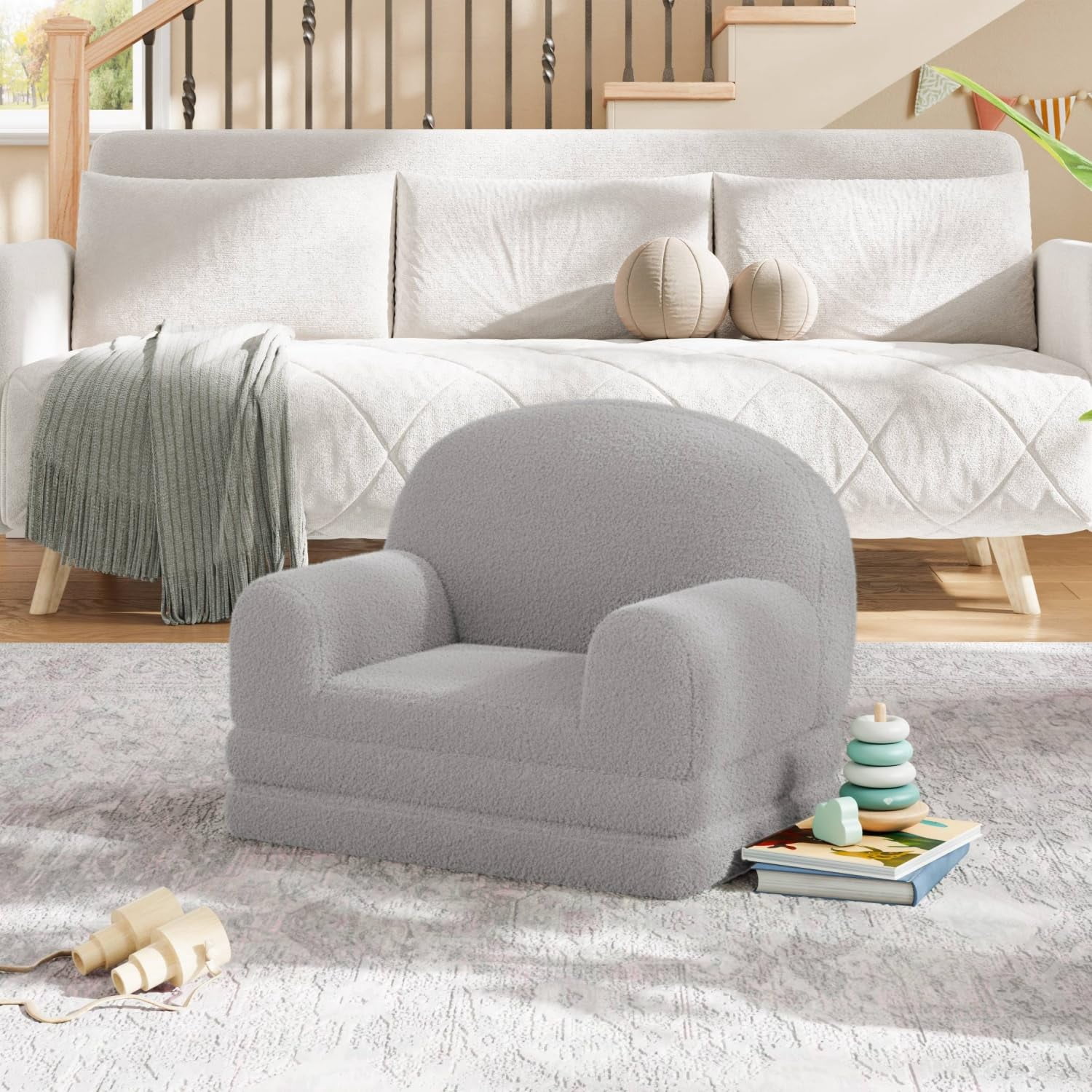 Yeshouse Kids Convertible Sofa Chair – Soft Fold Out Toddler Couch Lounger, Washable Teddy Fleece, Comfy Kids Sofa Bed for Playroom or Nursery