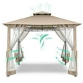 thumbnail image 4 of COBIZI Easy Assembly Outdoor Furniture Patio Canopy,10x10 Outdoor Gazebo with Mosquito Netting,Shade Tent for Party, Backyard, Deck, Patio Lawn & Garden,Khaki, 4 of 14