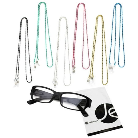 Silver Beaded Eyeglass JAVOedge 6 Pack of Decorative Beaded Eyeglasses/ Glasses Lanyard (Black, Silver, Blue, Pink, Green, Yellow) ()