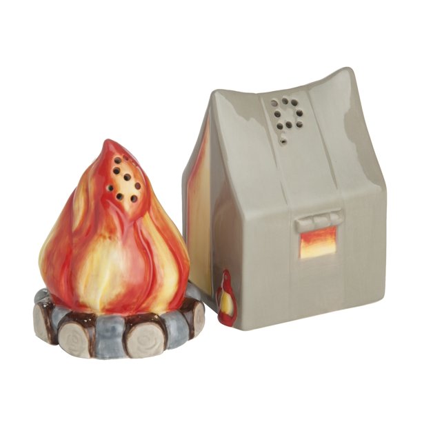 Camping Tent and Campfire Salt and Pepper Shaker Set Ceramic Walmart