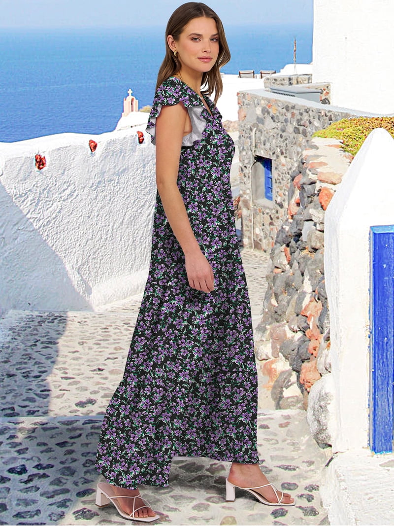 anrabess dress Women's Floral Short Sleeve Maxi preventing the long length from feeling overwhelming Anrabess Women Summer Floral Maxi