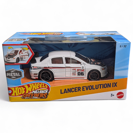Hot Wheels Lancer Evolution IX Pull-Back Speeders Toy Car in 1:43 Scale