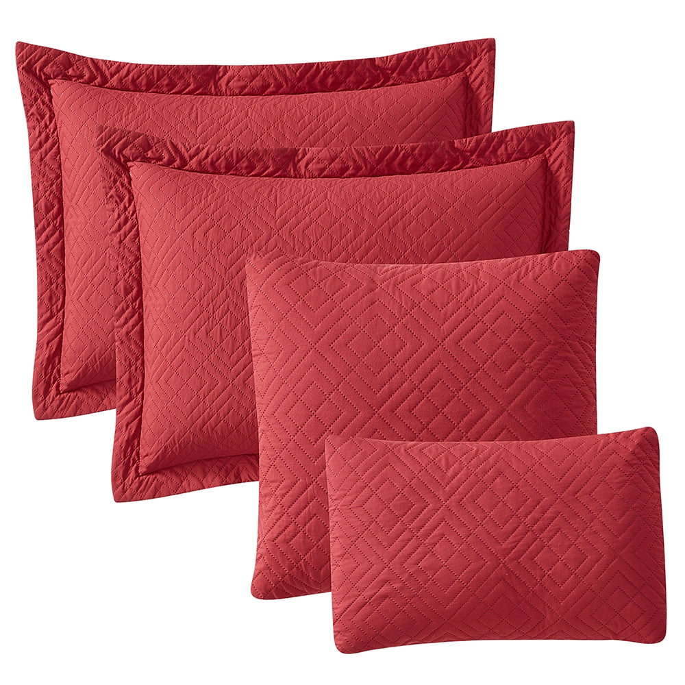 Nestl 5 Piece Quilt Set King , Soft Microfiber Lightweight Bedspread Coverlet, Modern Style Diamond Weave Bed Cover, Burgundy Red