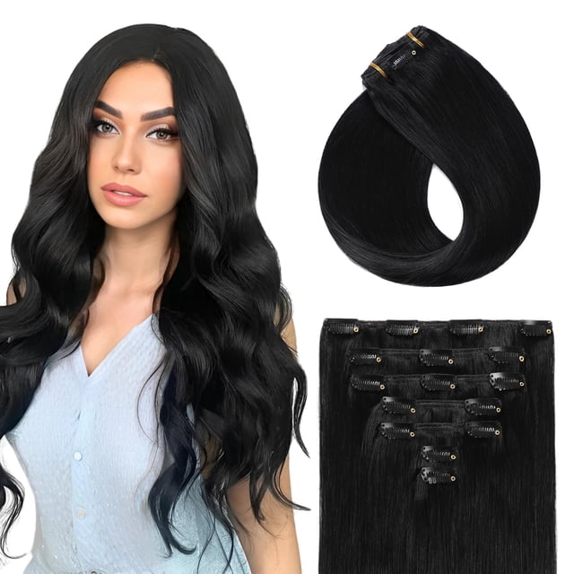 Extensiones de cabello YILITE Clip in Real Human Hair Black