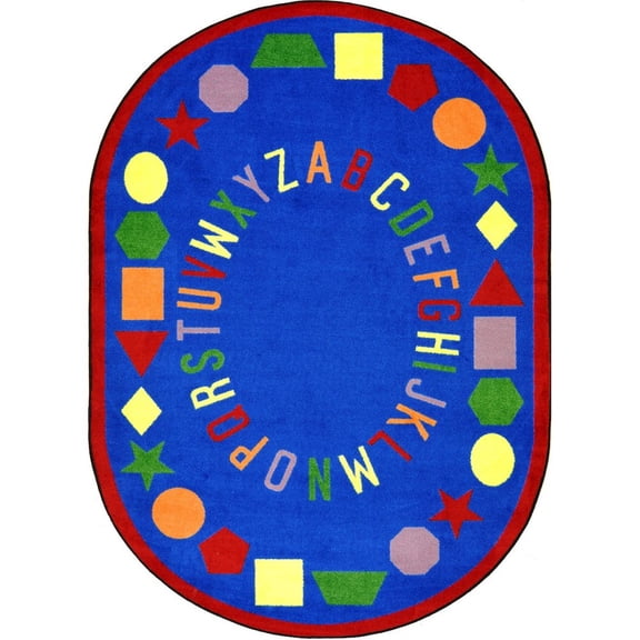 Joy Carpets Kid Essentials First Lessons 5'4" x 7'8" Oval Area Rug in Color Blue