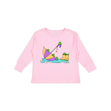 

Inktastic Cute Frogs in a Umbrella with Boots Boys or Girls Long Sleeve Toddler T-Shirt