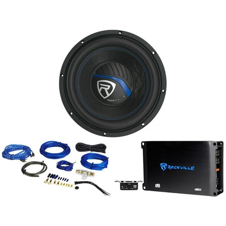 Rockville K5 W10K5S2 10" 1200w 2 Ohm Car Audio Subwoofer Mono Amplifier Amp Kit