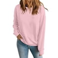 thumbnail image 2 of Womens Crew Neck Sweatshirts Long Sleeve Fall Casual Basic Pullover Loose Fit Top Sweatshirt Fashion Pink 2XL, 2 of 7