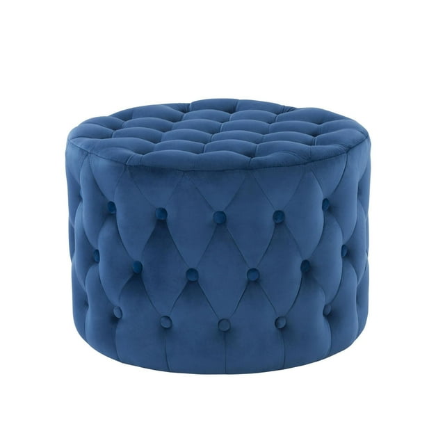 K-Living Dean Blue Tufted Micro Suede Fabric Ottoman