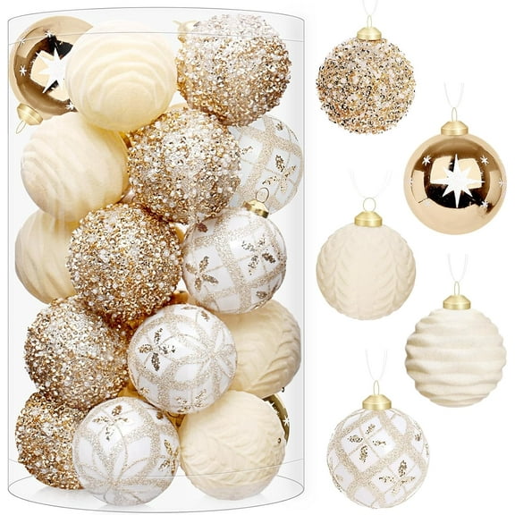 25 Pcs Christmas Ball Ornaments for Xmas Christmas Tree, Shatterproof Hanging Ball for Party Outdoor Decorations, DIY Craft Creations and Office Celebrations (Champagne White, 2.36")
