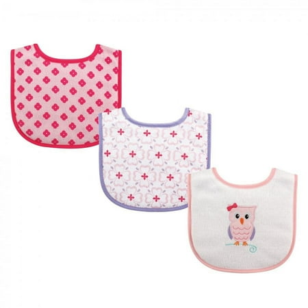 UPC: 0660168023695 | Luvable Friends Baby Girl Cotton Drooler Bibs with Fiber Filling 3pk Owl One Size