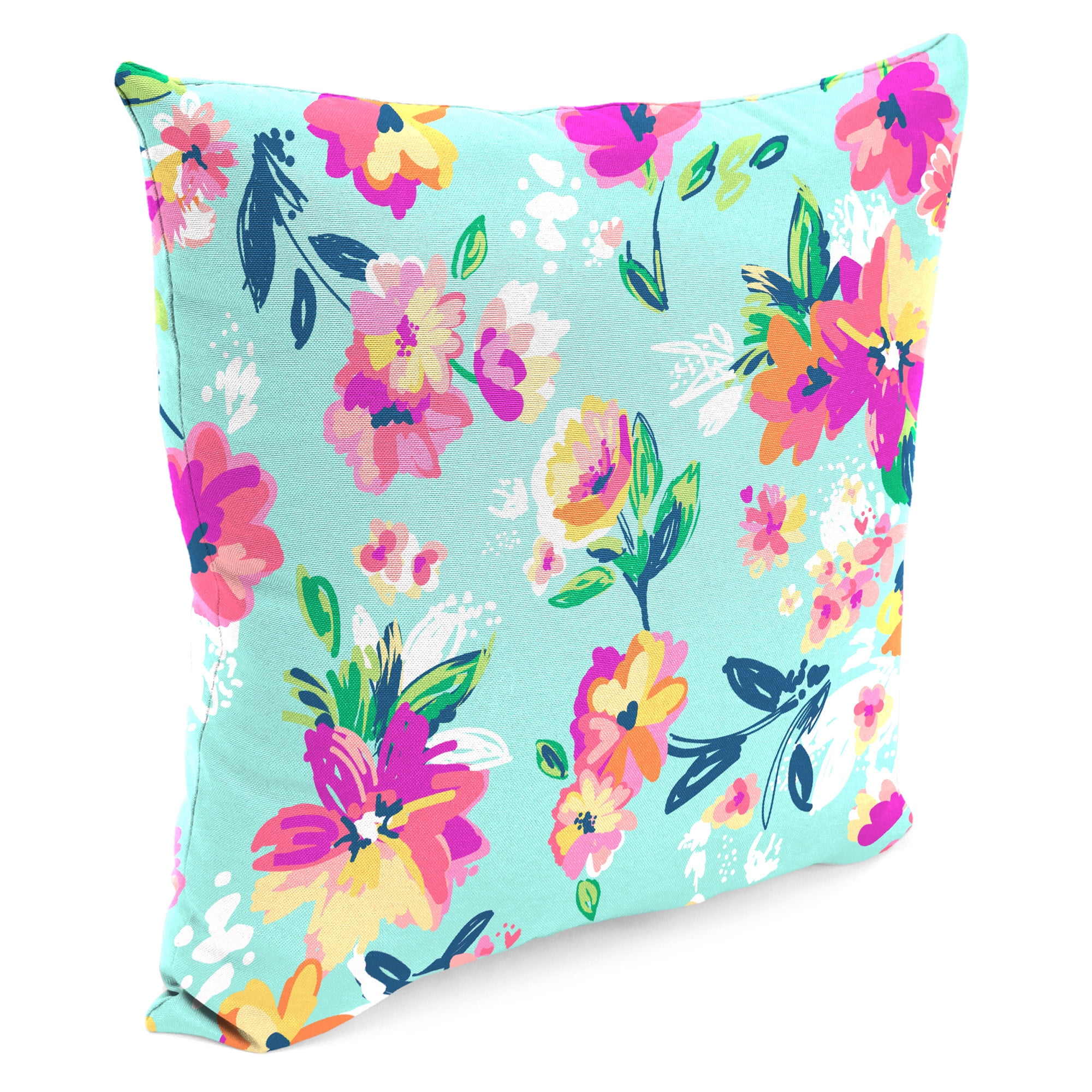 Jordan Manufacturing 17" x 17" Camryn Vibrant Aqua Floral Square Outdoor Throw Pillow (4 Pack)