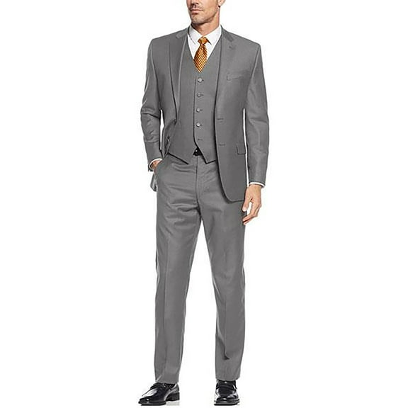 Alberto Nardoni Gray Suit Slim Skinny European Fit Vested 3 Pieces Suit Notch Lapel Side Vented