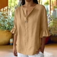 thumbnail image 3 of cocolona Womens Summer Trendy Linen Tops V Neck Ruffle 3/4 Sleeve Button Shirts Dressy Casual Loose Blouses, 3 of 3