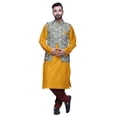 thumbnail image 1 of Atasi Men Mandarin Collar Solid Kurta Churidar Pajama & Printed Nehru Jacket Set, 1 of 1