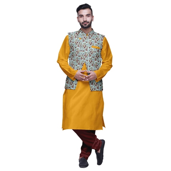 Atasi Solid Kurta Churidar With Printed Jecket Set For Mens Summer Party Wear