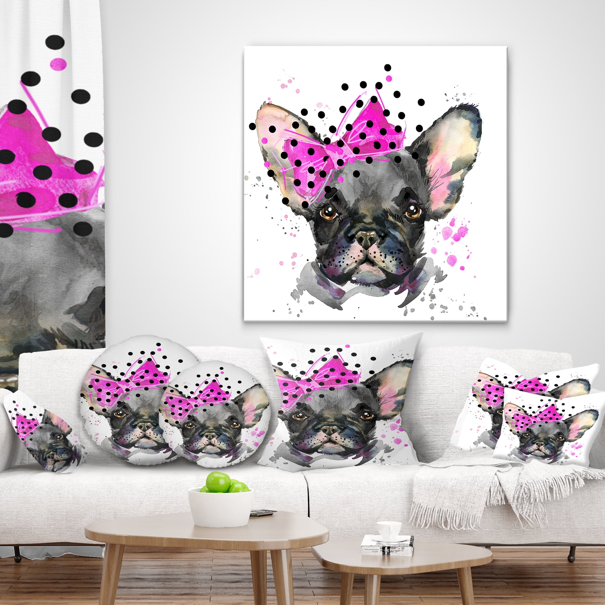 Designart Serious French Bulldog Watercolor - Animal Throw Pillow - 12x20