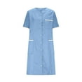 thumbnail image 5 of yoeyez Nurses Scrub Dress Uniforms Women's Solid Color Splicing Knee Length Dresses with Pocket Casual Short Sleeve V-Neck Holiday Workwear Light Blue,L, 5 of 7