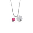 thumbnail image 2 of Delight Jewelry Silvertone Hot Pink Ladybug Spinner Silvertone Script Initial Disc - S - Charm Necklace, 20"+3", 2 of 4