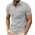 thumbnail image 1 of pstuiky camisetas de hombre, Blusa de manga corta con cuello vuelto, bolsillo exterior y media cremallera de color liso para hombre ropa de hombre m, 1 of 5