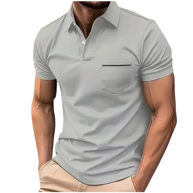 pstuiky camisetas de hombre, Blusa de manga corta con cuello vuelto, bolsillo exterior y media cremallera de color liso para hombre ropa de hombre m