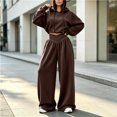 thumbnail image 7 of Szluipve 2 Piece Sets for Women 2 Piece Tracksuit V‑Neck Drawstring Hoodie Top High Waist Pleated Wide Leg Pants Set Casual Loose Matching Loungewear Outfit With Pockets Brown M, 7 of 7