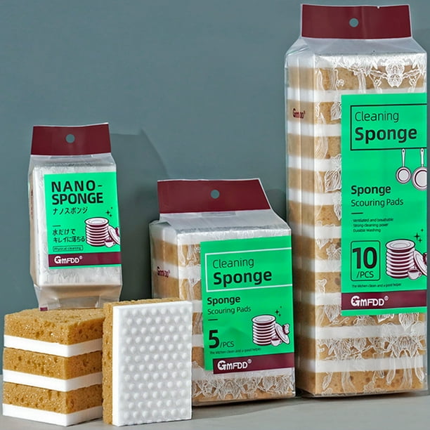 Artículos de limpieza esenciales para dormitorios, 10 esponjas de pulpa de madera natural, esponjas de doble cara para lavar platos con aceite, bloque de esponja para limpieza de cocina, herramienta d