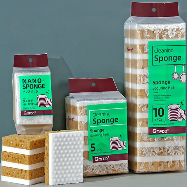 Esponjas lavavajillas de doble cara de pulpa de madera Lisbinx - Paquete de 10 - Bloques de limpieza de cocina duraderos - Alta densidad, reutilizables, multiusos - Para platos