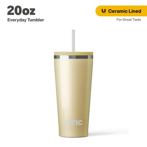 RTIC 20 oz Ceramic Lined Everyday Tumbler, Spill-Resistant Straw Lid, Sunlight Glitter