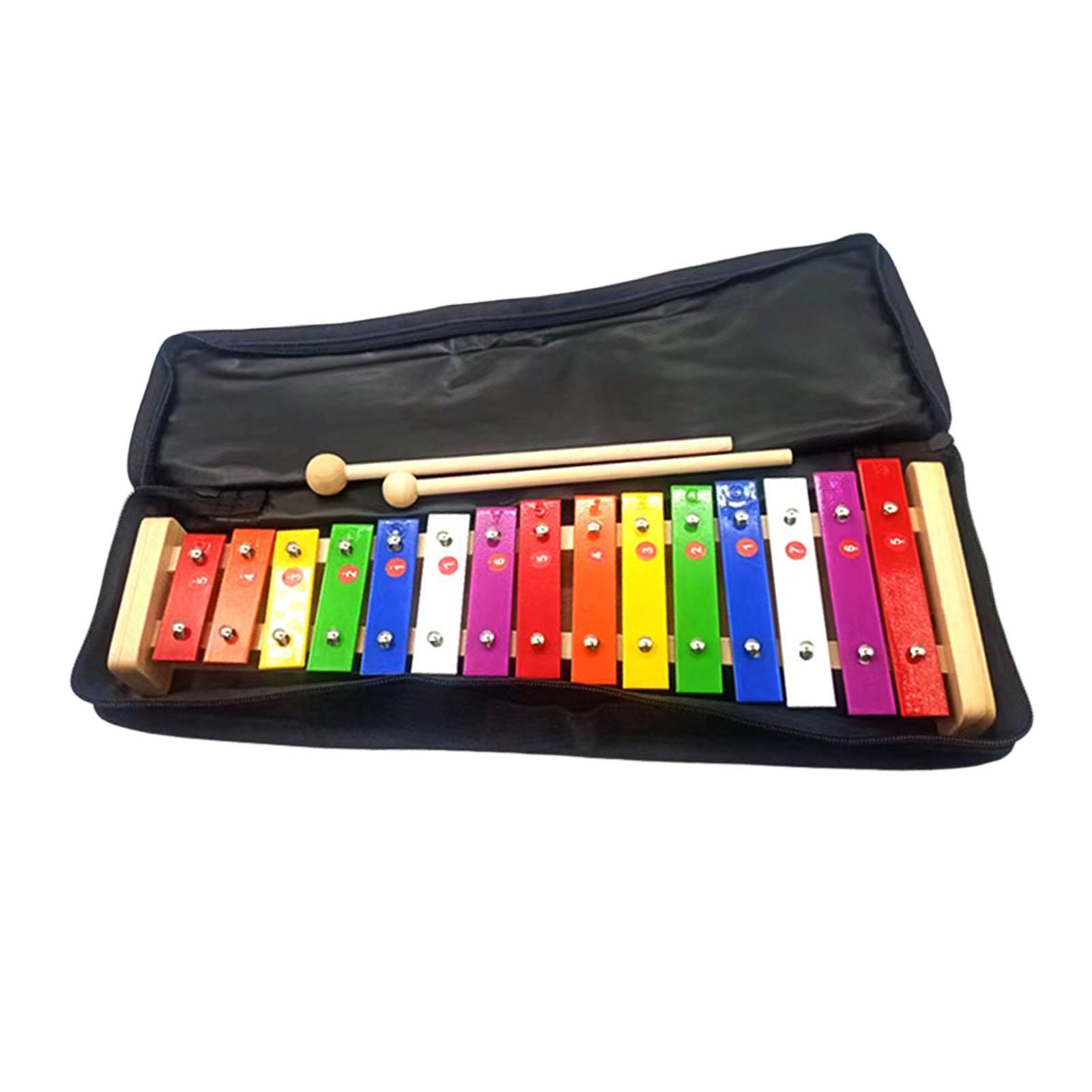 Rainbow Xylophone Glockenspiel Music Instrument 15 Note Aluminum Bars for Kids Educational Toy Indoor Play