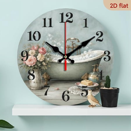 10 Inch Round Silent Wall Clock, French Country Decor, Non-Ticking Timepiece for Bathroom Living Room Office, Battery Operated