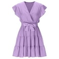 thumbnail image 5 of THDHVS Dresses for Women,Women's Dresses,Womens Solid Color Vtie Waist Cinched Short Sleeve Patchwork Dres Purple S, 5 of 6